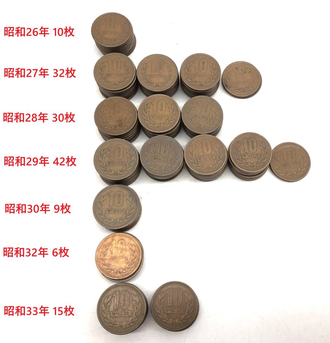 ギザ10 ギザ十 10円硬貨 昭和26年10枚/昭和27年32枚/昭和28年30枚/昭和