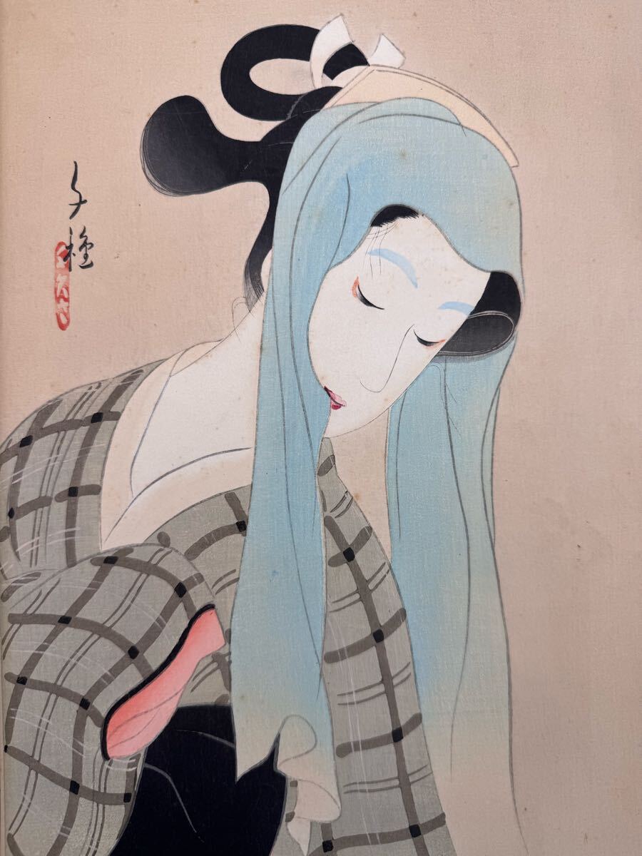 真作】木谷千種「心中宵庚申」当時物 浮世絵木版画 大判 錦絵 新版画