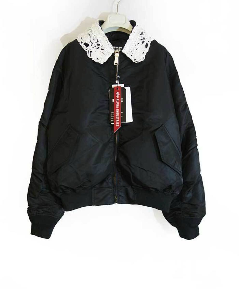 Drawer - インク ALPHA ｘ EENK MA-1 レース襟 オーバーサイズジャケット 新品完売品 ☆ アルファ x インク ALPHA x EENK LACE COLLAR MA-1