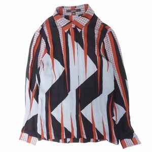 GUCCI グッチ 総柄 シルク100％ ブラウス シャツ 長袖 幾何学柄 geometric pattern トッ