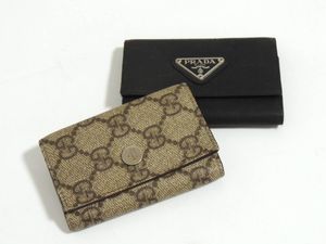 □　GUCCI グッチ GG柄 PVC ベージュ系 PRADA プラダ ナイロン 三角ロゴプレート ブラッ