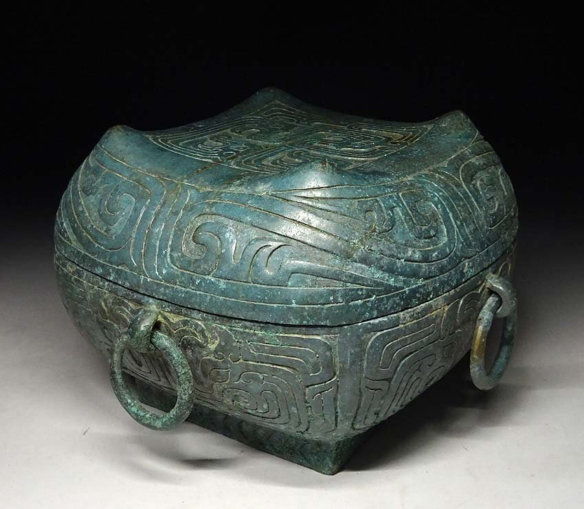 緑屋t□ 中国古玩 銅製 青銅器 蓋物 金文銘文 唐物 時代物 i9/12-6383