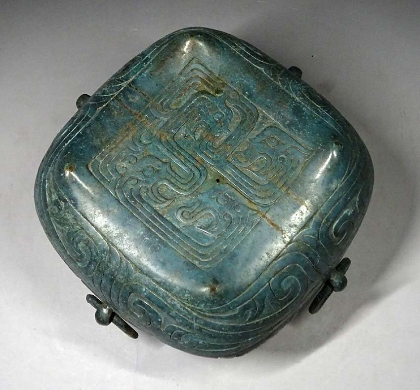 緑屋t□ 中国古玩 銅製 青銅器 蓋物 金文銘文 唐物 時代物 i9/12-6383