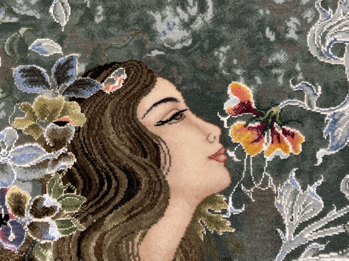 B14 タブリーズ アリナサブ工房 絵画絨毯 額装 144万ノット◇イラン