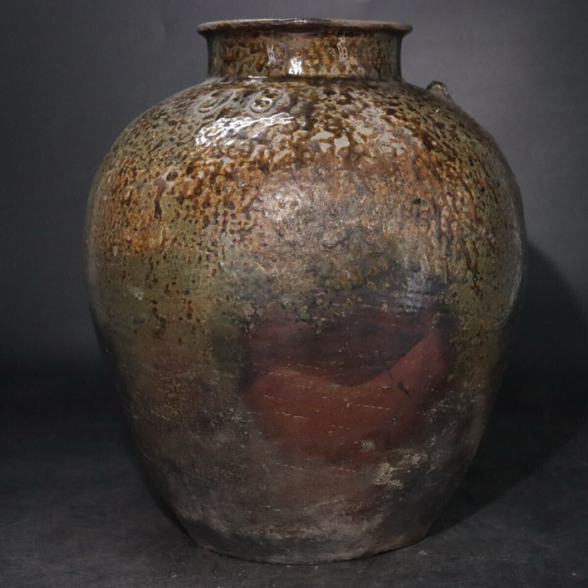 希少 備前 窯変 釉掛 大花瓶 高約34cm / 備前焼 古備前 花器 壺