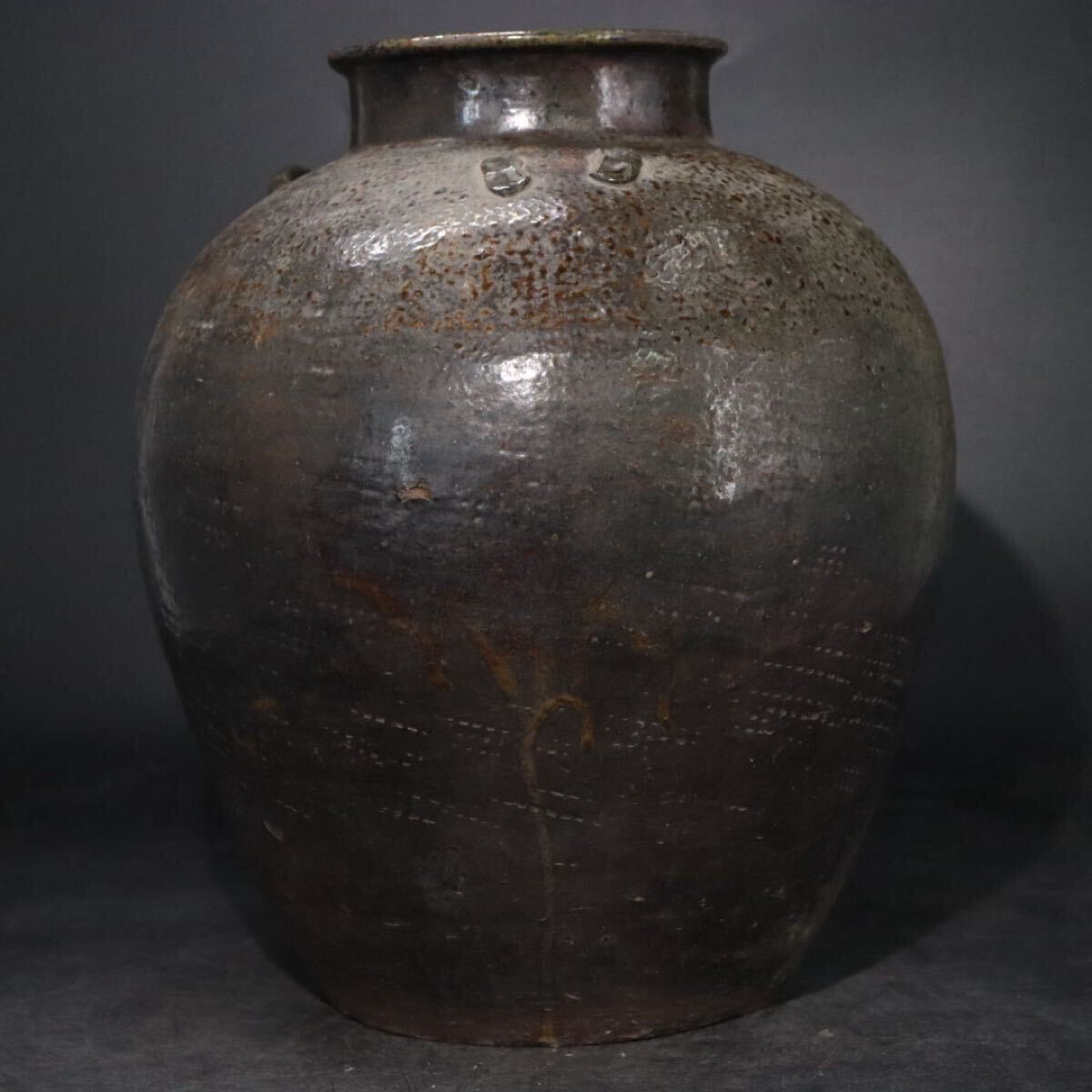 希少 備前 窯変 釉掛 大花瓶 高約34cm / 備前焼 古備前 花器 壺
