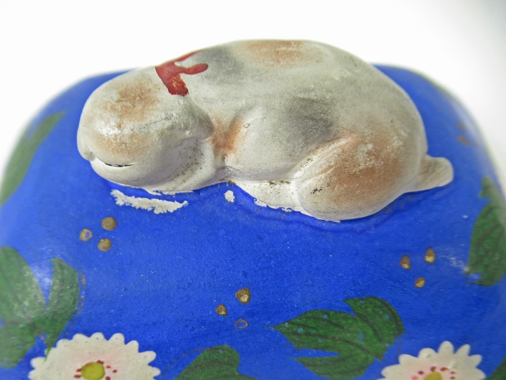 ☆[A132]当時物 眠り猫 裏隠し春画人形 伝統工芸 春画 青い陶器 風俗