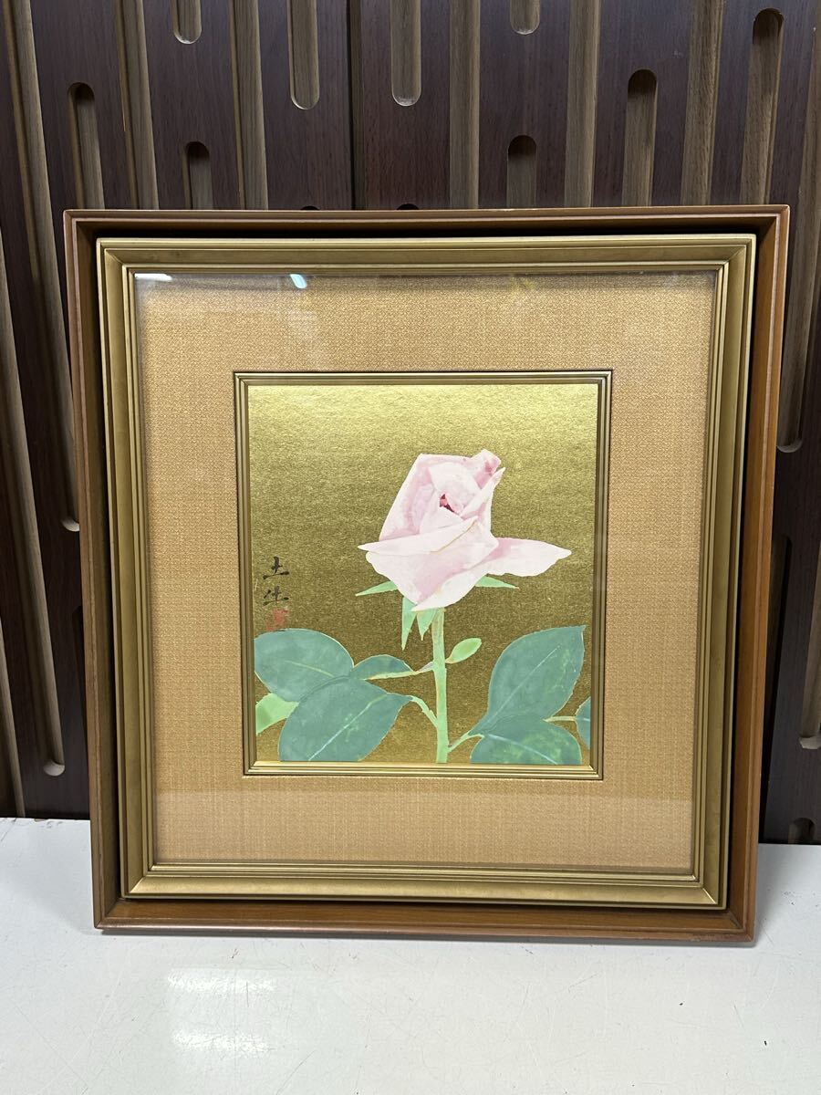 y04008 奥村土牛 『薔薇』 ばら バラ 絵画 日本画 額装 保存箱(花鳥