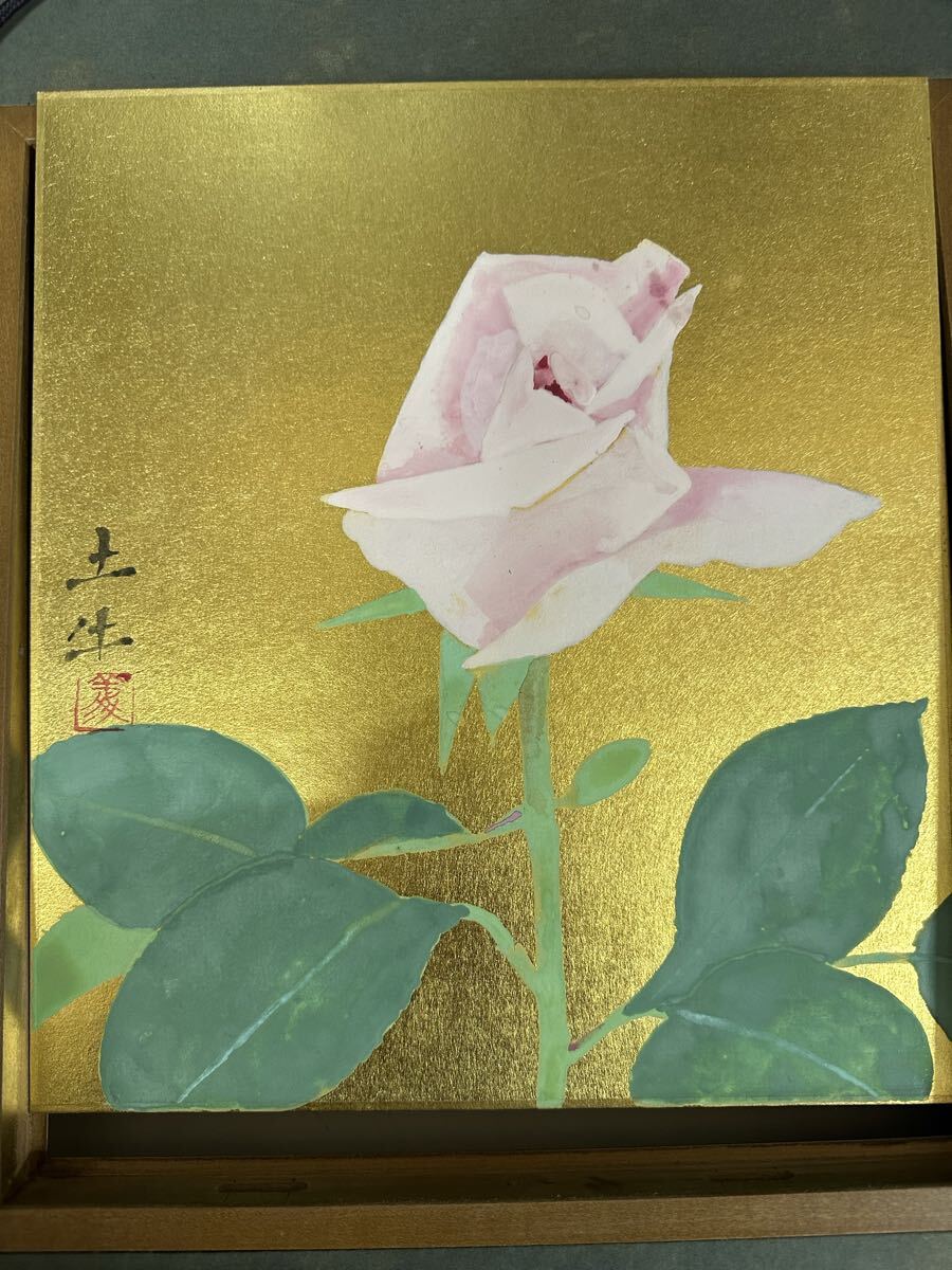 y04008 奥村土牛 『薔薇』 ばら バラ 絵画 日本画 額装 保存箱(花鳥