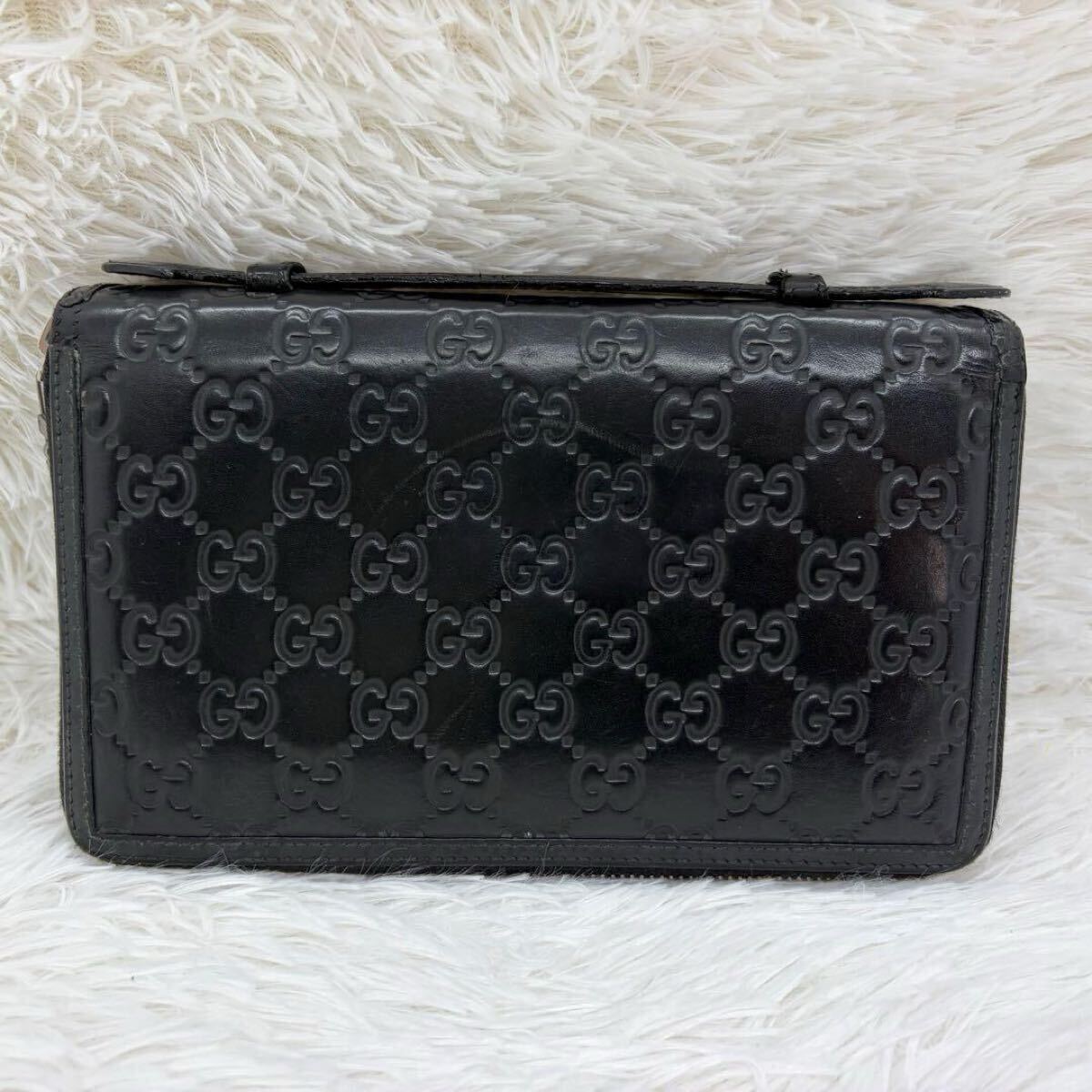 極美品 GUCCI L字ファスナー シマ 長財布 黒 l2 01 □美品□ GUCCI グッチ 長財布 メンズ ビジネス ラウンドファスナー