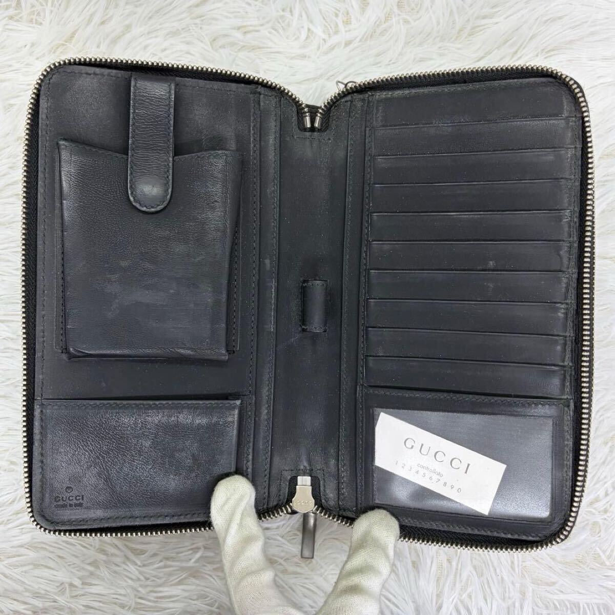 □美品□ GUCCI グッチ 長財布 メンズ ビジネス ラウンドファスナー