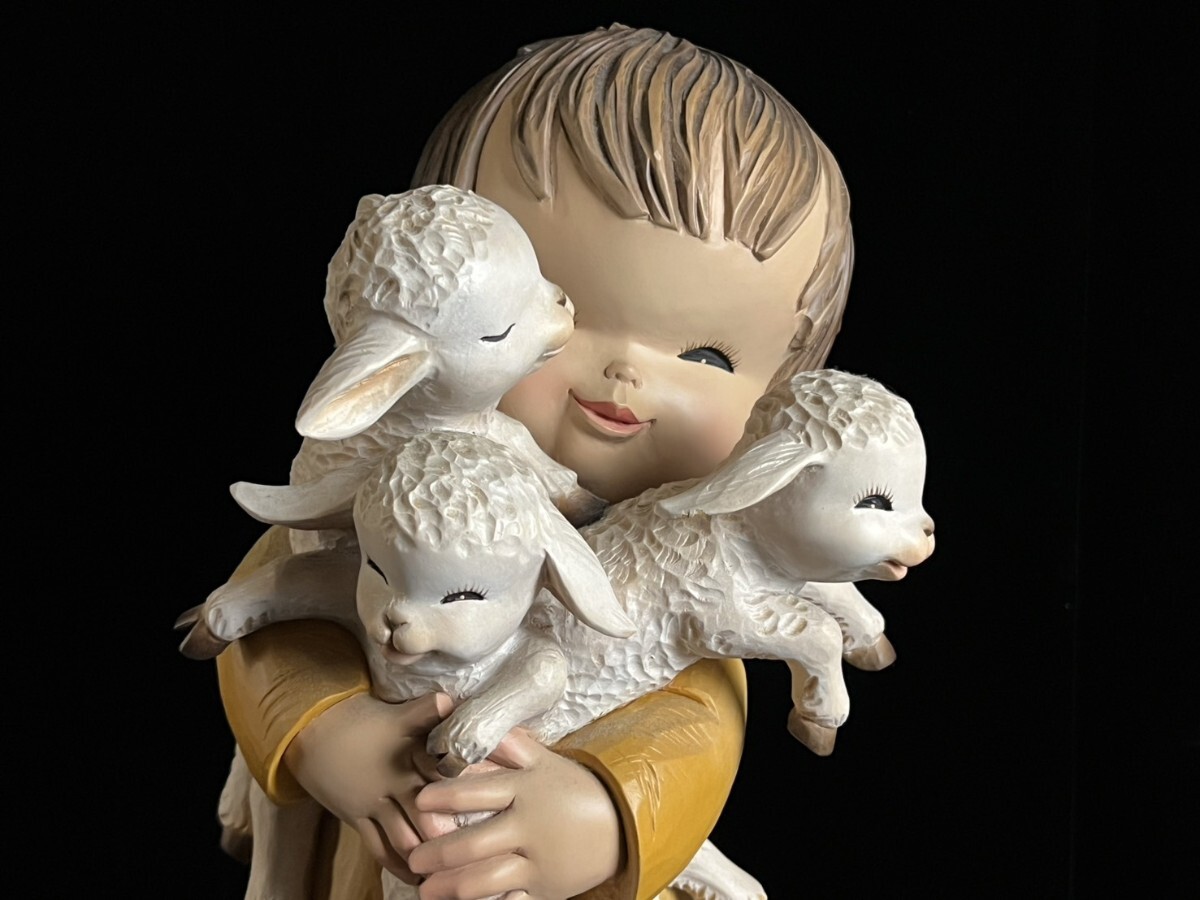 アンリ＊木彫り＊Ferrandiz＊少女と葡萄と犬＊箱入り＊保管品 西洋彫刻
