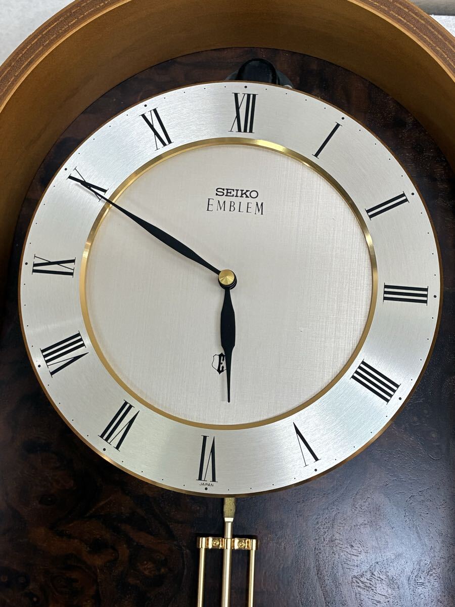 Y406☆ 振り子時計 SEIKO EMBLEM エムブレム 壁掛け時計 HS410BA 木製