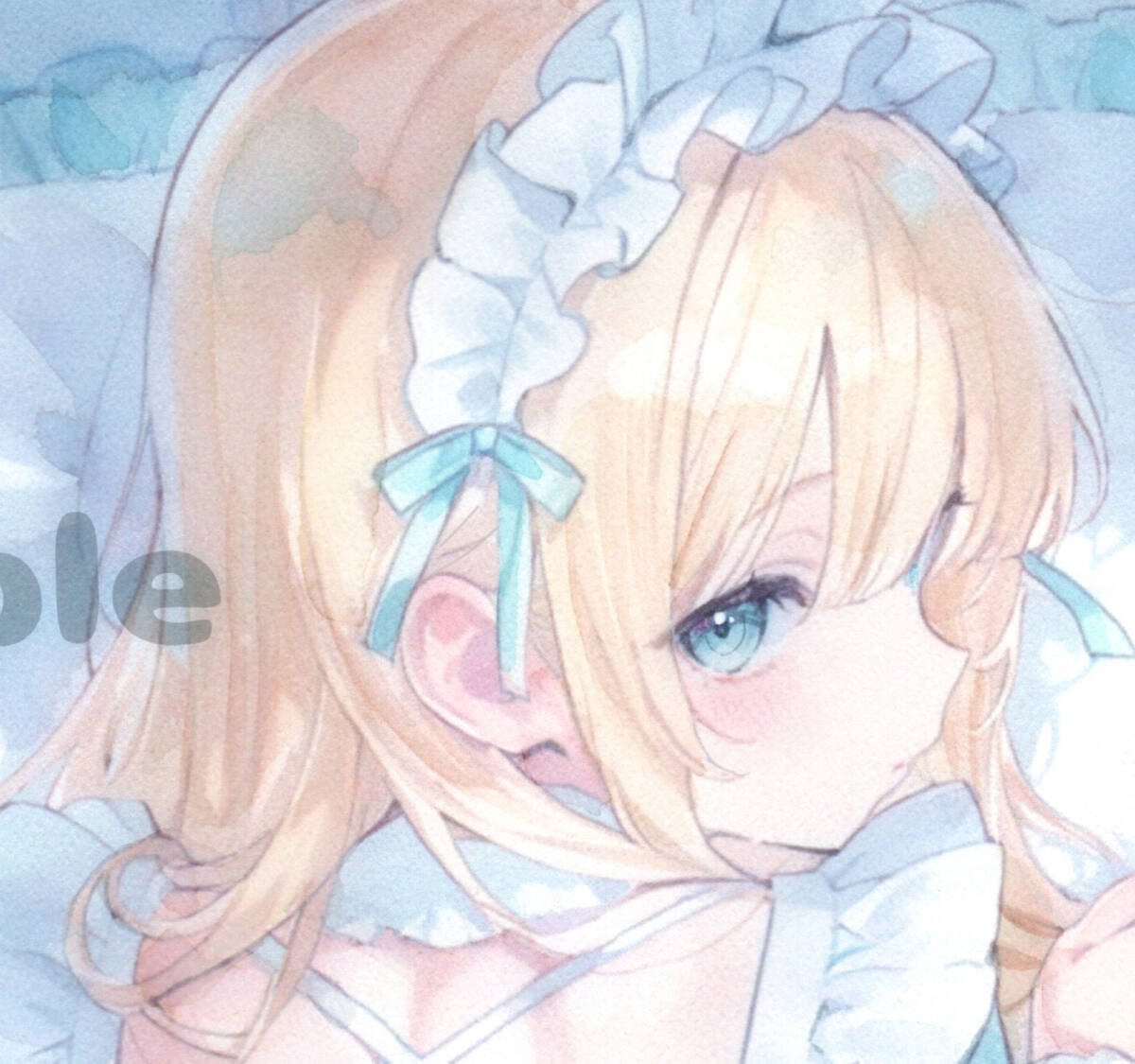 原画】 水彩画 手描きイラストオリジナル 【淡いブルーに溶けて