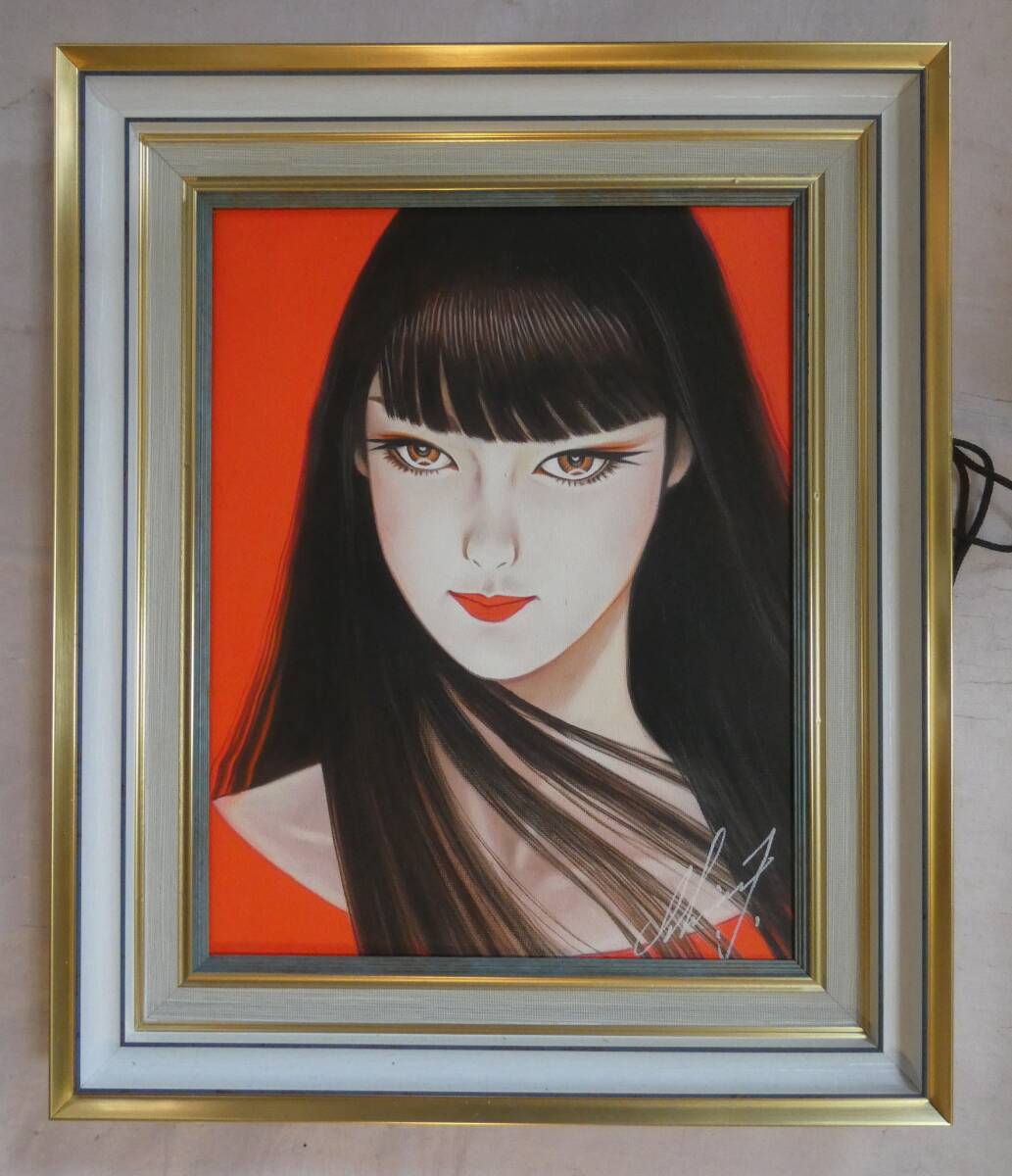 美人画　額縁　美術品 ▽【模写】 絵画 油彩 人物 鶴田一郎「美人画 」〇 サインあり 額縁