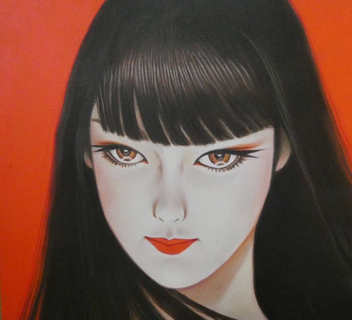 ▽【模写】 絵画 油彩 人物 鶴田一郎「美人画 」〇 サインあり 額縁