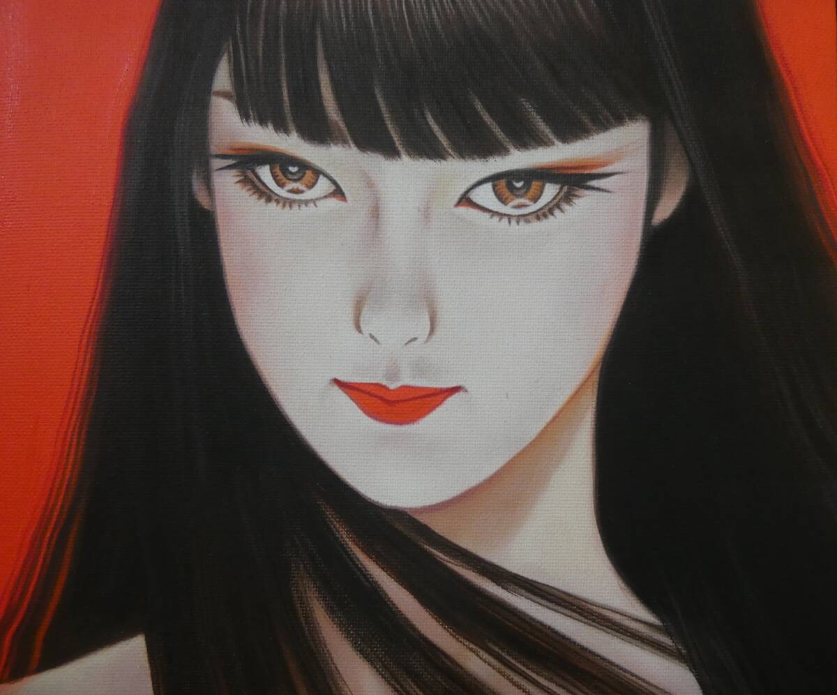 ▽【模写】 絵画 油彩 人物 鶴田一郎「美人画 」〇 サインあり 額縁