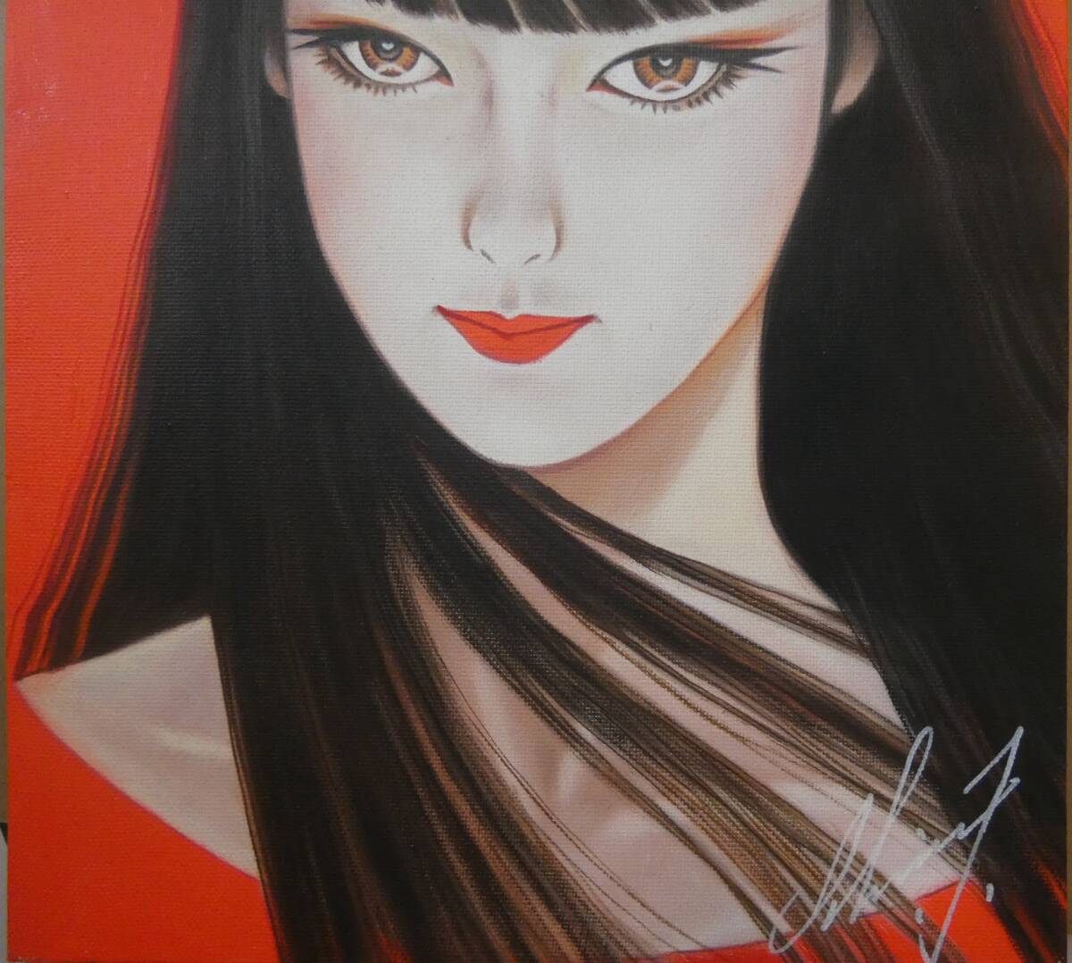 ▽【模写】 絵画 油彩 人物 鶴田一郎「美人画 」〇 サインあり 額縁