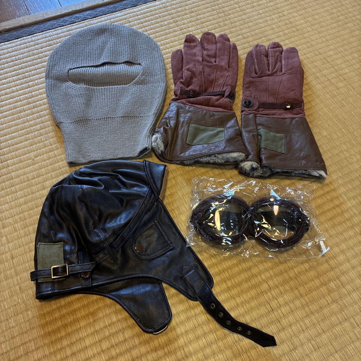 ☆中田商店製海軍戦闘機飛行帽零戦ゼロ戦目出し帽手袋ゴーグルセット