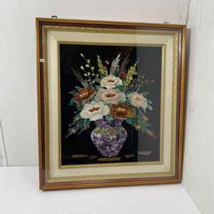 豪華 工芸品 天然石アート 宝石画 花瓶の華 額装 彫刻 アート ストーン