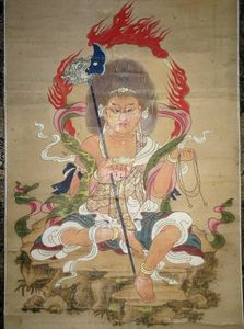美術品 稀少 アンティーク 多賀大社 馬鳴菩薩 神画 神 紙本 掛軸 神道