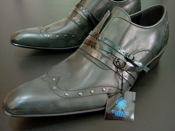 3.6万■新品トルネードマート革紐巻シューズ青黒L靴TORNADOMART