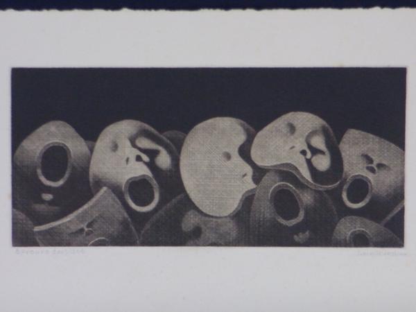 sale]□秀島由己男 「霊歌(視霊の国)」 銅版画 シート(銅版画