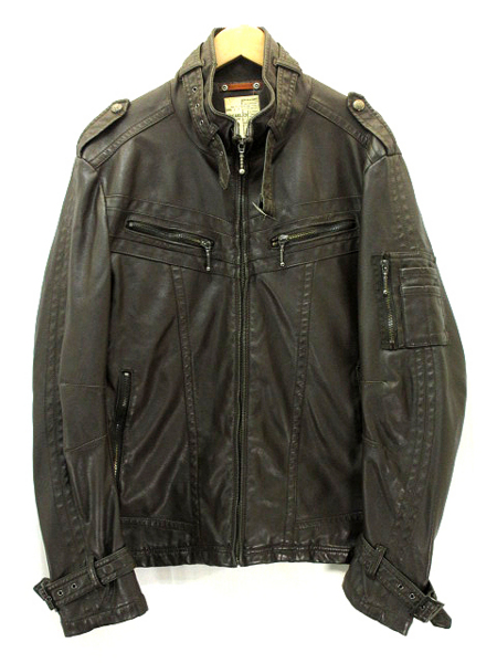 OILCAKE】革ジャン レザー ジャケット ライダース 茶 L メンズ(Lサイズ  