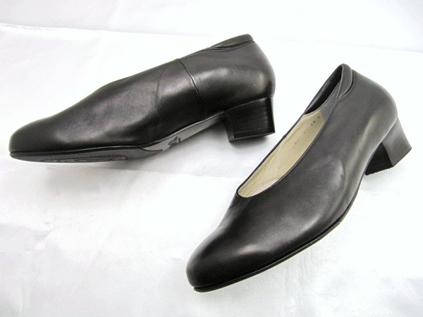 ★菊地の靴 レザーパンプス シューズ★23cmEEE★ブラック★