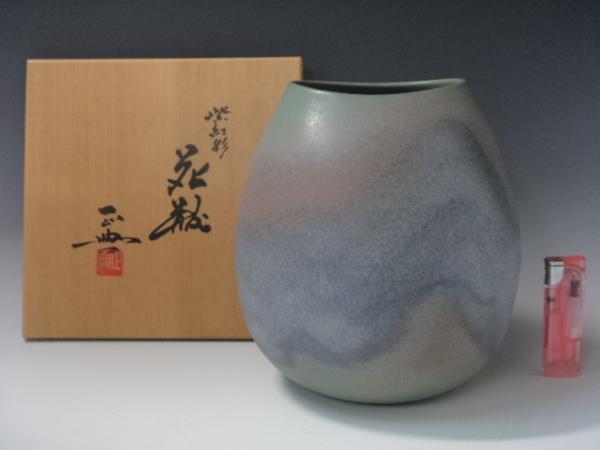 ▽京焼【谷口正典作 紫紅彩花瓶】共箱入 陶歴付 床飾(花瓶)｜売買され