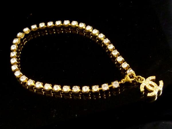 B844 美品 シャネル ココマーク付 ラインストーン アンクレット