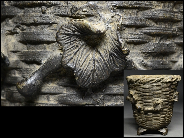 ☆蔵出/時代古銅/佐渡金工系/花籠瓢箪細密細工四足花瓶815g/705