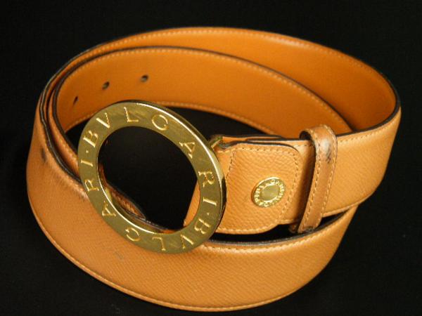 【15D373】1円～ブルガリ ロゴバックル メンズ レザー ベルト