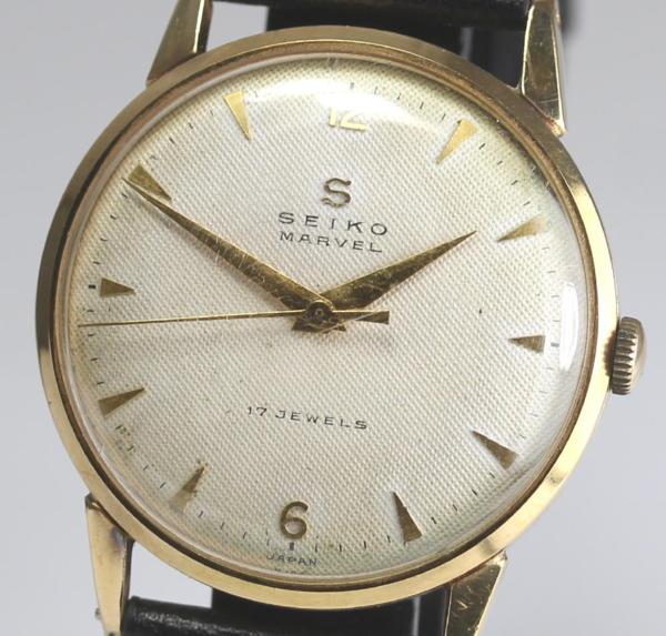 【セイコー】 マーベル 17石 K18YG 手巻き 革ベルト メンズ ★