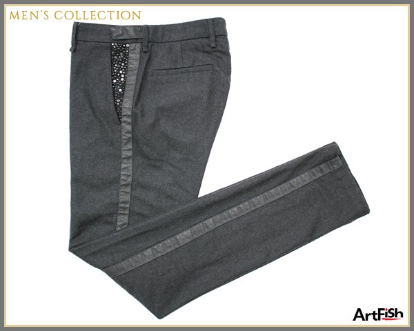 1円MESSAGERIE◆濃グレースタッズ装飾スラックスパンツc759*s48
