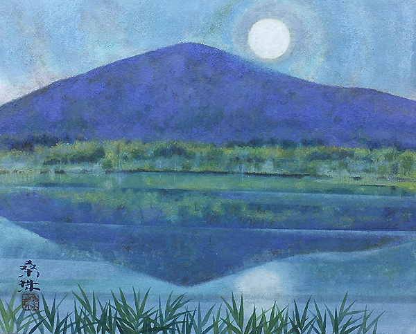 GLC】遠藤桑珠「月映」日本画6号共シール 日展参与 山形県重鎮(山水