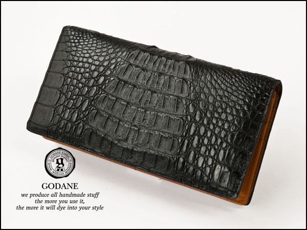 【Outlet】1円～GODANE/カイマンクロコ☆長財布/spcw8018/黒