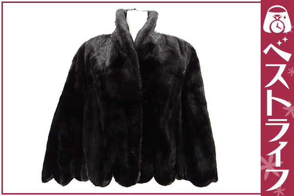 1円 高級 毛皮 サガ シルバー ミンク マント 黒系 サイズF