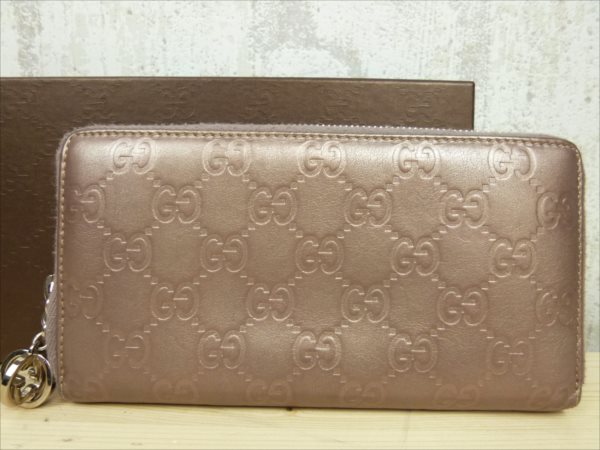 1円～【本物】GUCCIグッチ★GG柄シマ ラウンド長財布[B235AB]