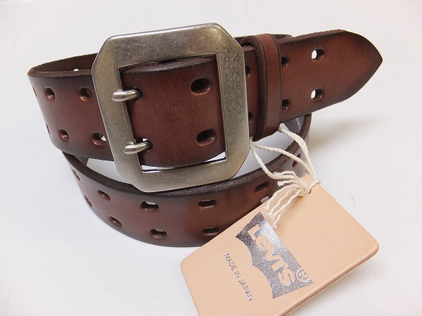V975 リーバイス プレミアム 茶Wピンブライドルレザー牛革ベルト