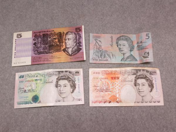 03△横浜古物△　紙幣　イギリス　オーストラリア　全4枚　