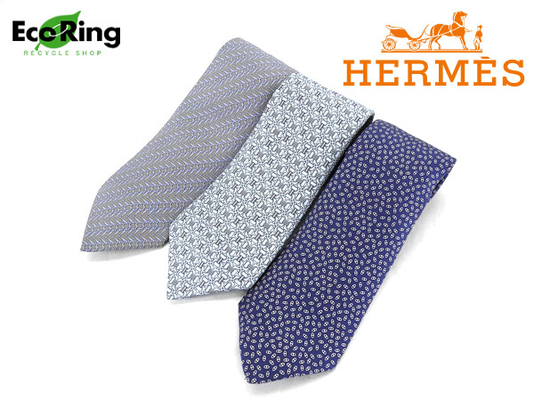 1円 エルメス HERMES 総柄 ネクタイ 計3点セット ブルー CV227