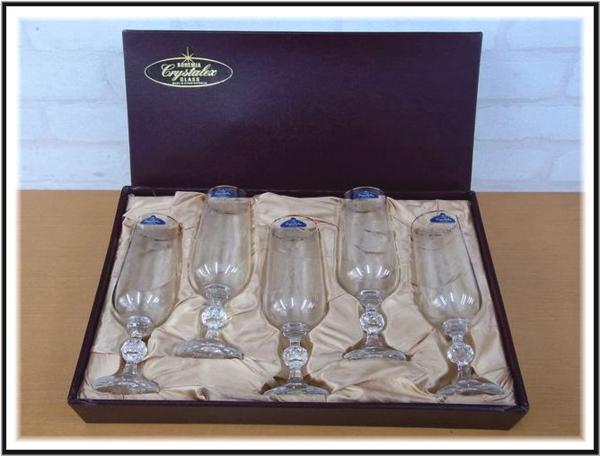 4010【BOHEMIA ボヘミア】クリスタル◆ワイングラス 5客◆未使用