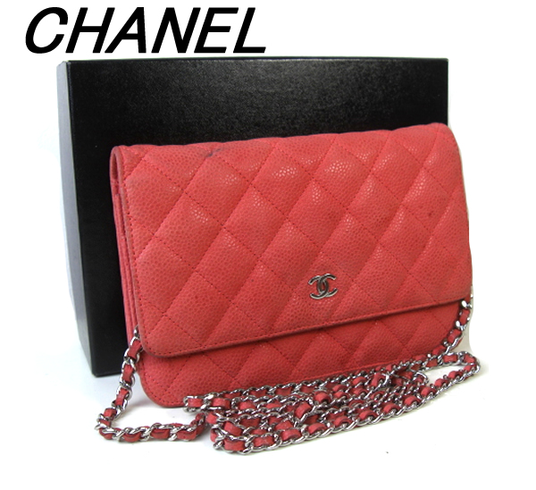 1円シャネル★長財布/チェーンウォレット/バッグ/キャビアスキン