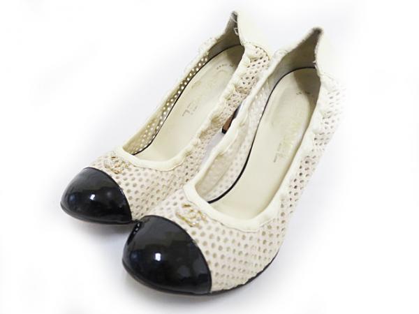 【使用感あり】シャネル パンプス 37 ロゴ付き CHANEL al1507a