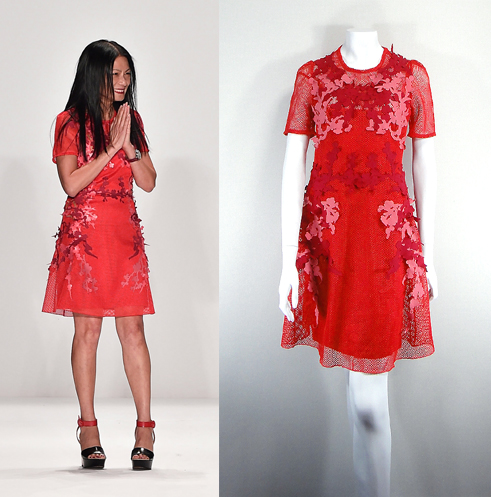 ヴィヴィアンタム◆今期2015SS 梅プラムアップリケ 半袖ドレス赤