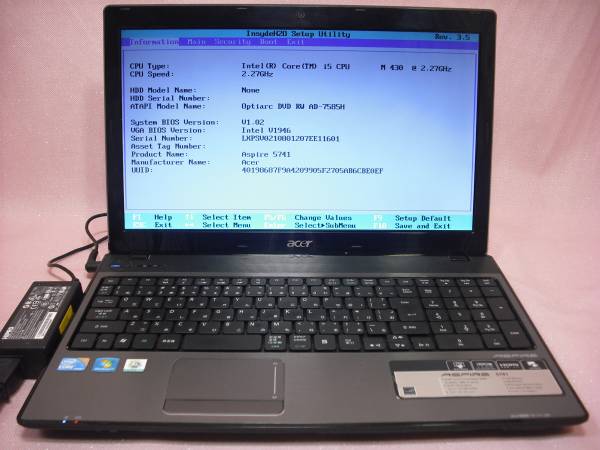 Acer ASPIRE 5741-H54D/S COREi5 M430 BIOSジャンク