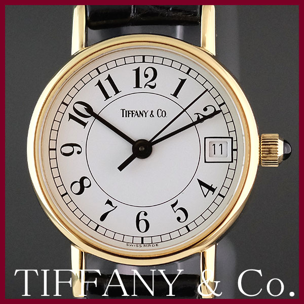 【本物】1円～★ティファニー★K18YG×革★レディース腕時計★QZ