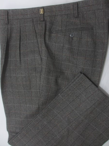 ６■美品ダックス Men's2タックチェックパンツ/USED/w94/茶系