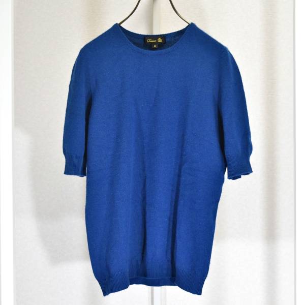 Drawer 100%カシミヤニットセーター ドゥロワー 半袖 2 ブルー